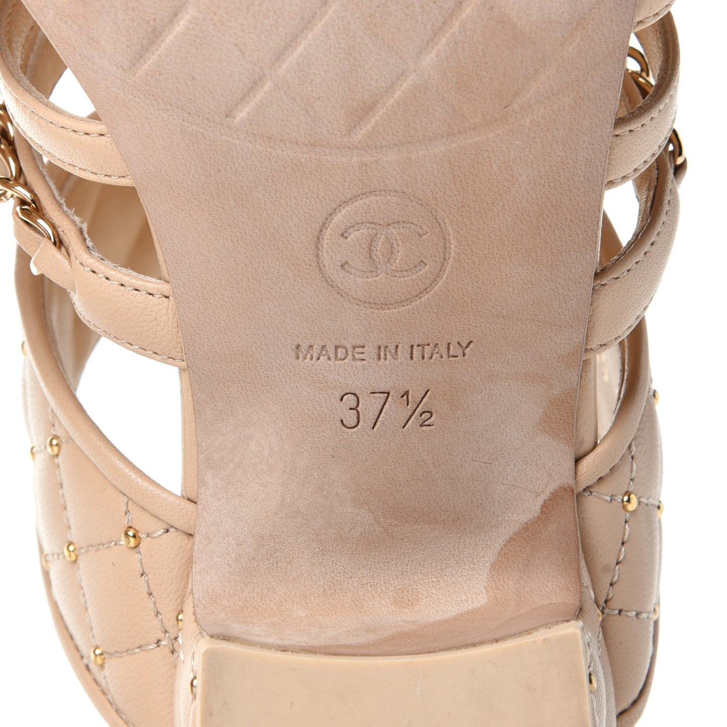 Lambskin Quilted Chain Mule Sandals 37.5 Beige