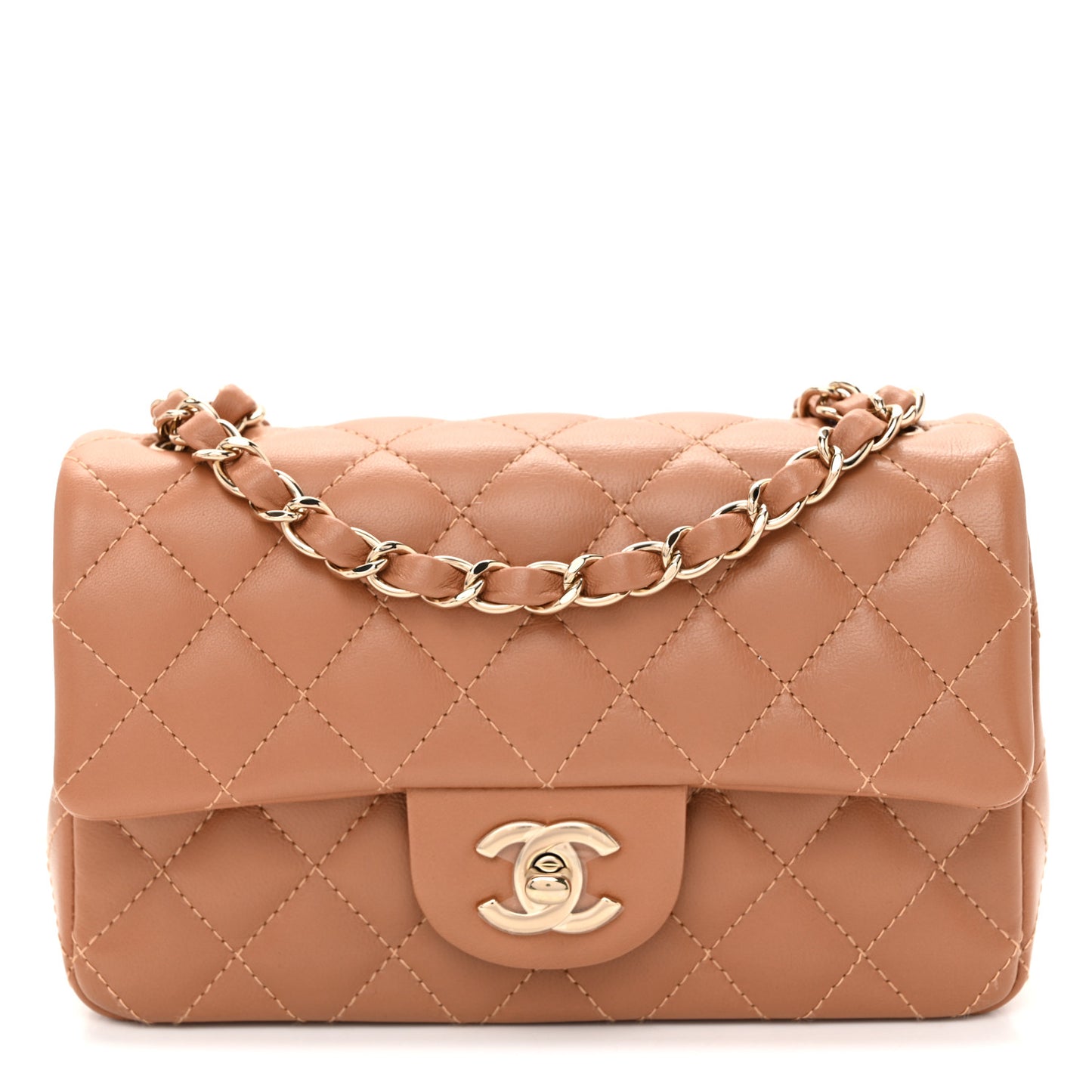 Lambskin Quilted Mini Rectangular Flap Brown