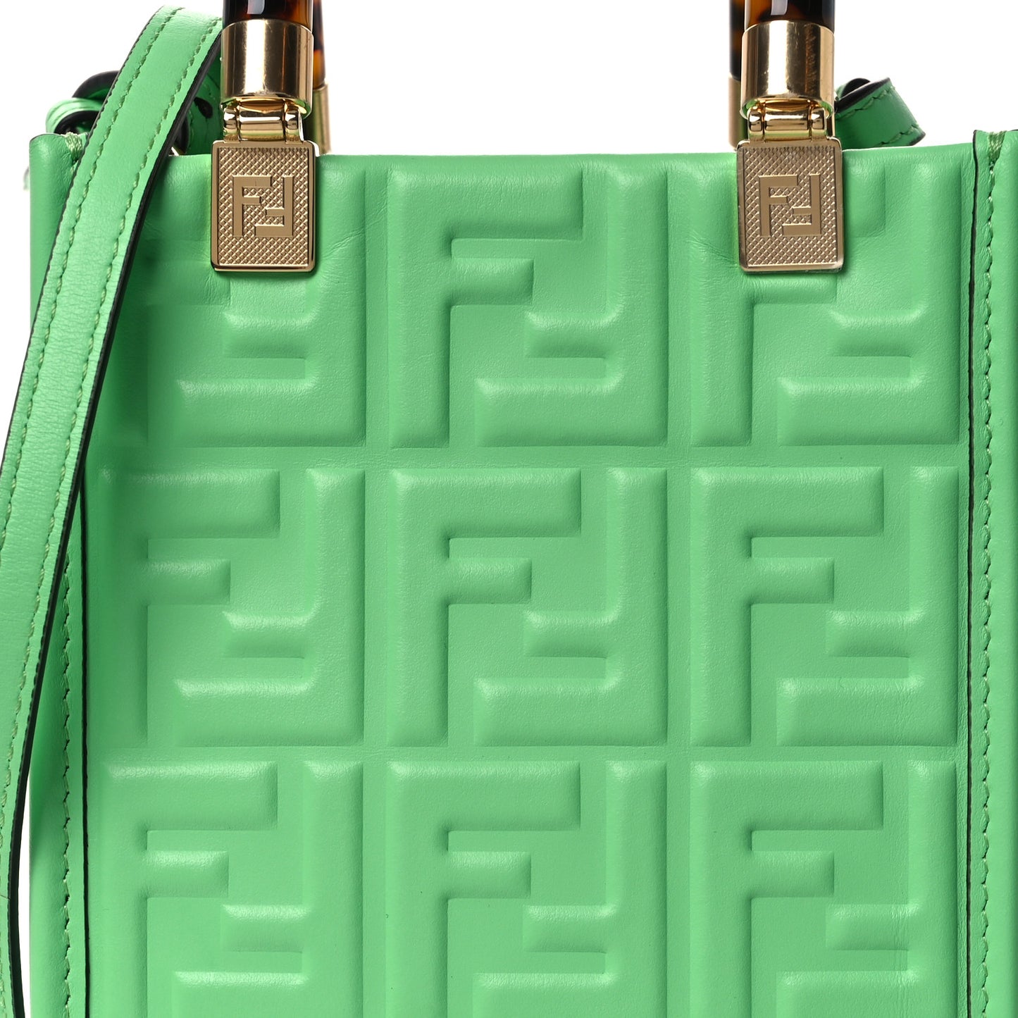 Vitello Plexiglass FF Embossed Mini Fendi Sunshine Shopper Tote Edamame