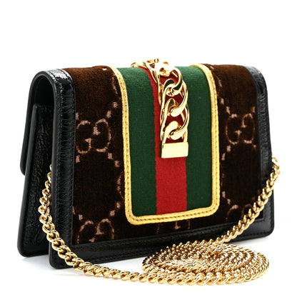 Gucci Velvet GG Monogram Web Super Mini Sylvie Chain Shoulder Bag Brown Black Oro Vecchio 3 of 10