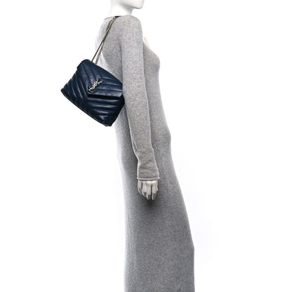 Saint Laurent Calfskin Y Quilted Monogram Small Loulou Chain Satchel Navy 3 of 18