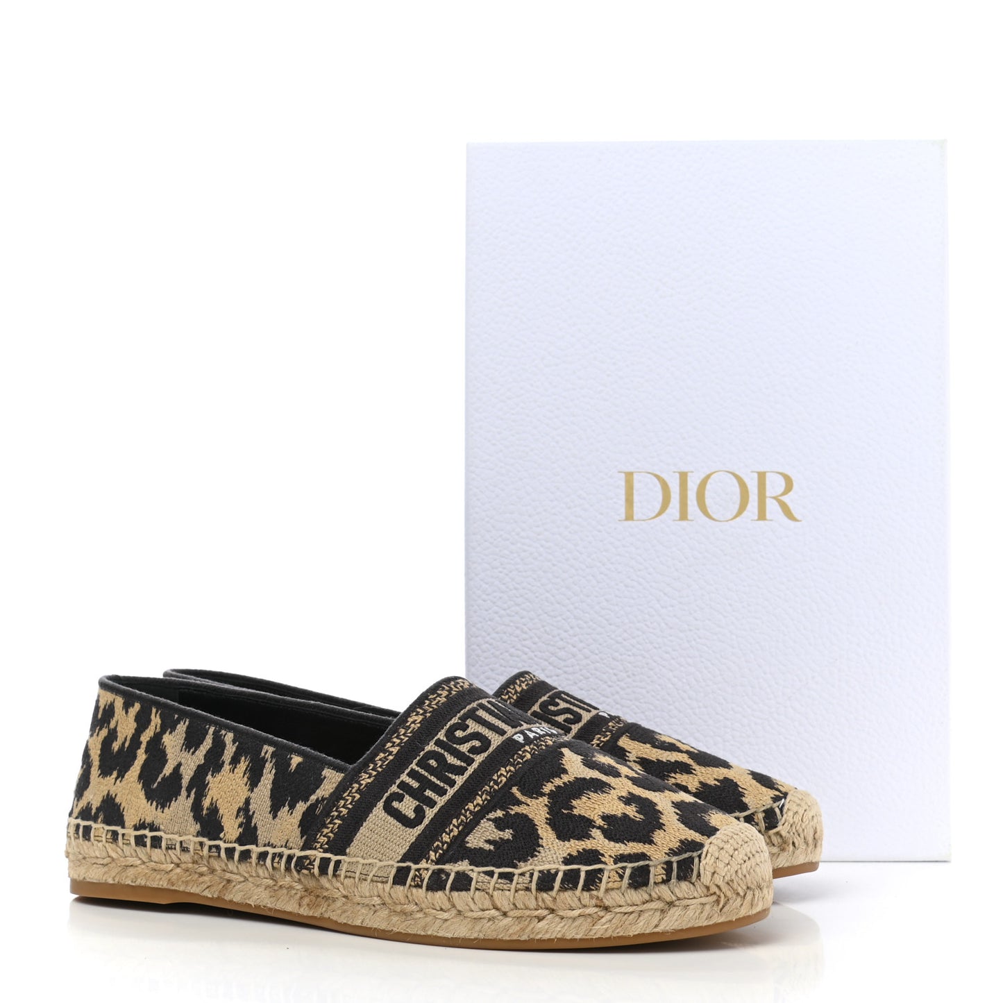 Cotton Embroidered Leopard Print Granville Espadrille 41 Natural
