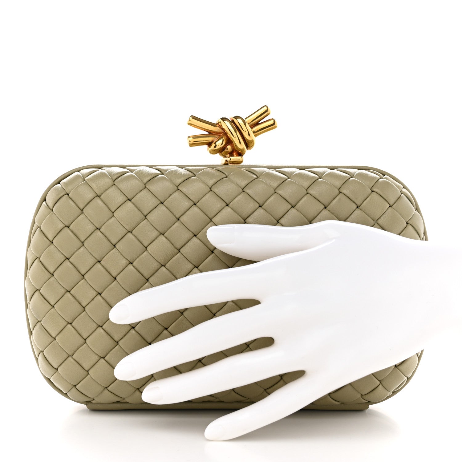 Bottega Veneta Nappa Intrecciato Minaudiere Knot Clutch Travertine 2 of 9