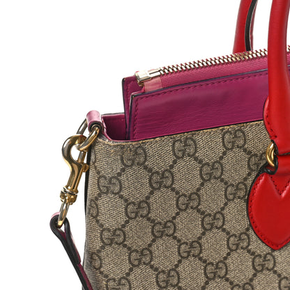 Gucci GG Supreme Monogram Moon Calfskin Small Zip Top Tote Beige Ebony Hibiscus Red New Rosette 10 of 14