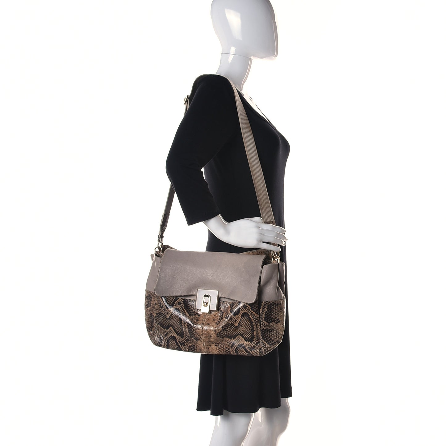 Calfkin Embossed Python Medium Double Carry Beige