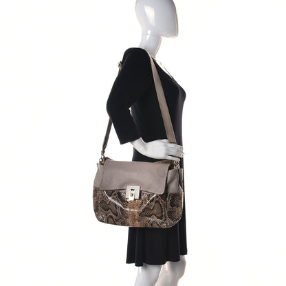 Lanvin Calfkin Embossed Python Medium Double Carry Beige 2 of 13
