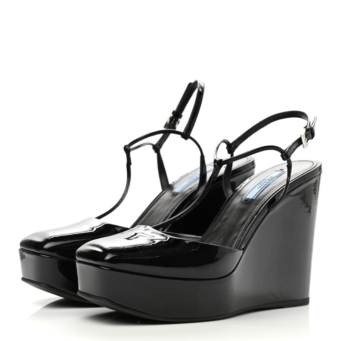 Patent T-Strap Wedge Sandals 38.5 Black
