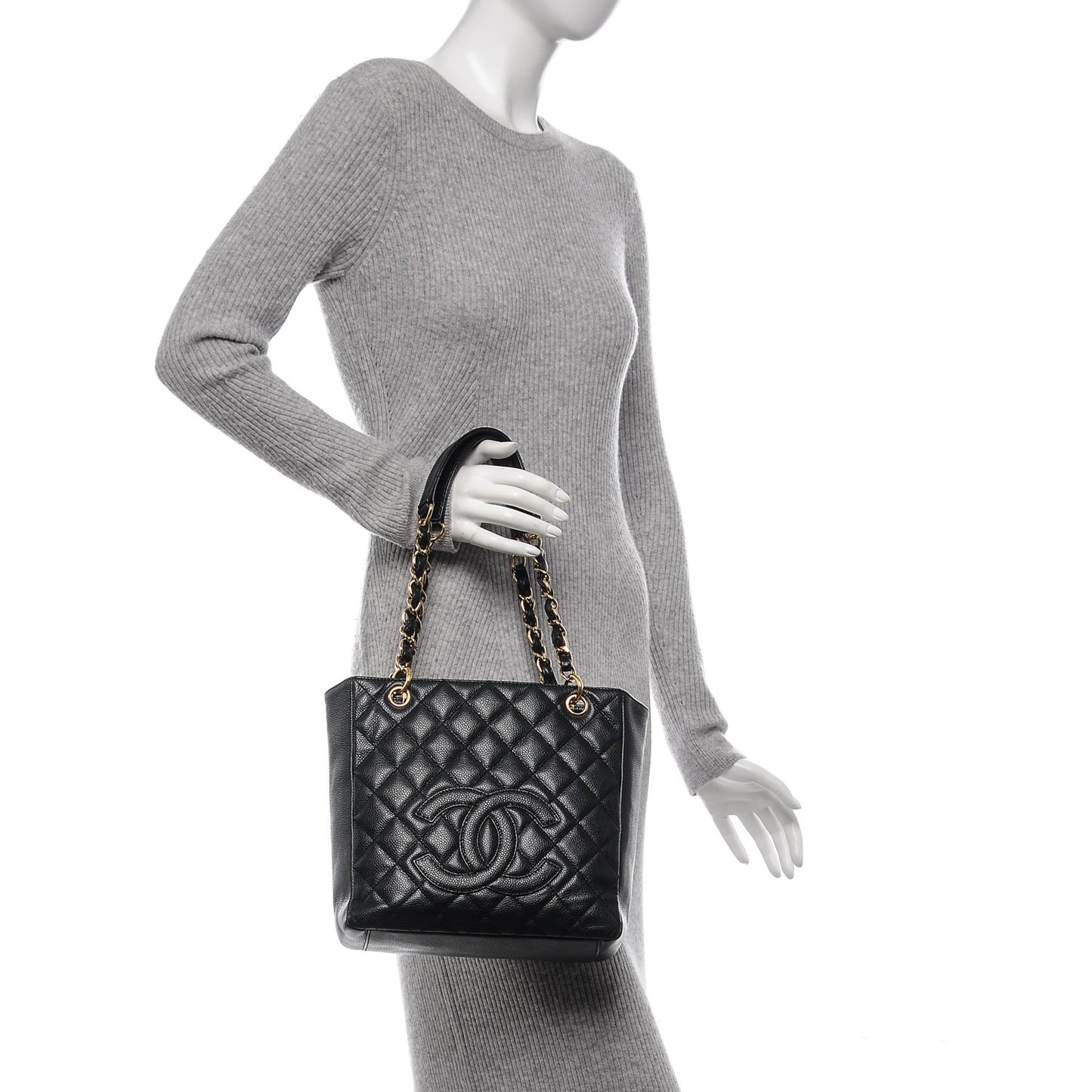Caviar Quilted Petit Shopping Tote PST Black
