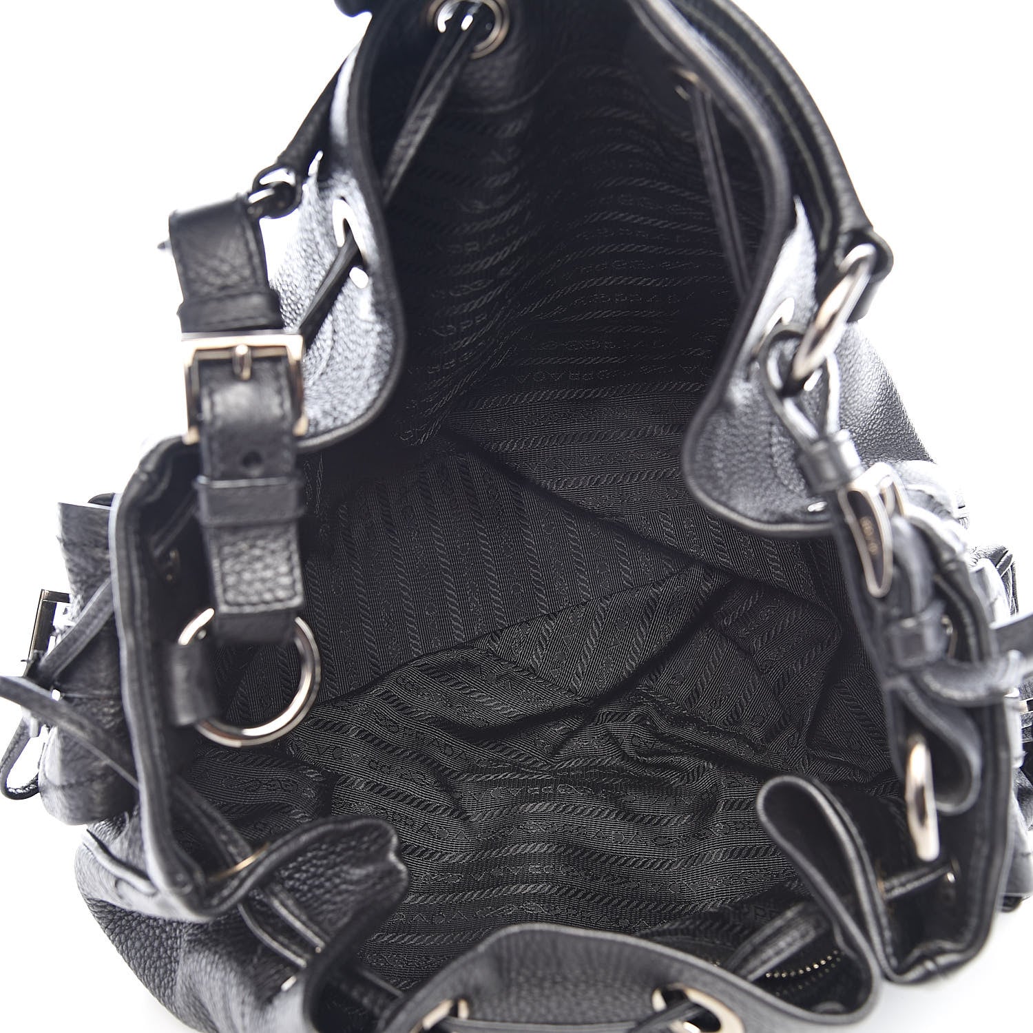 Prada Vitello Daino Drawstring Bucket Black 5 of 12