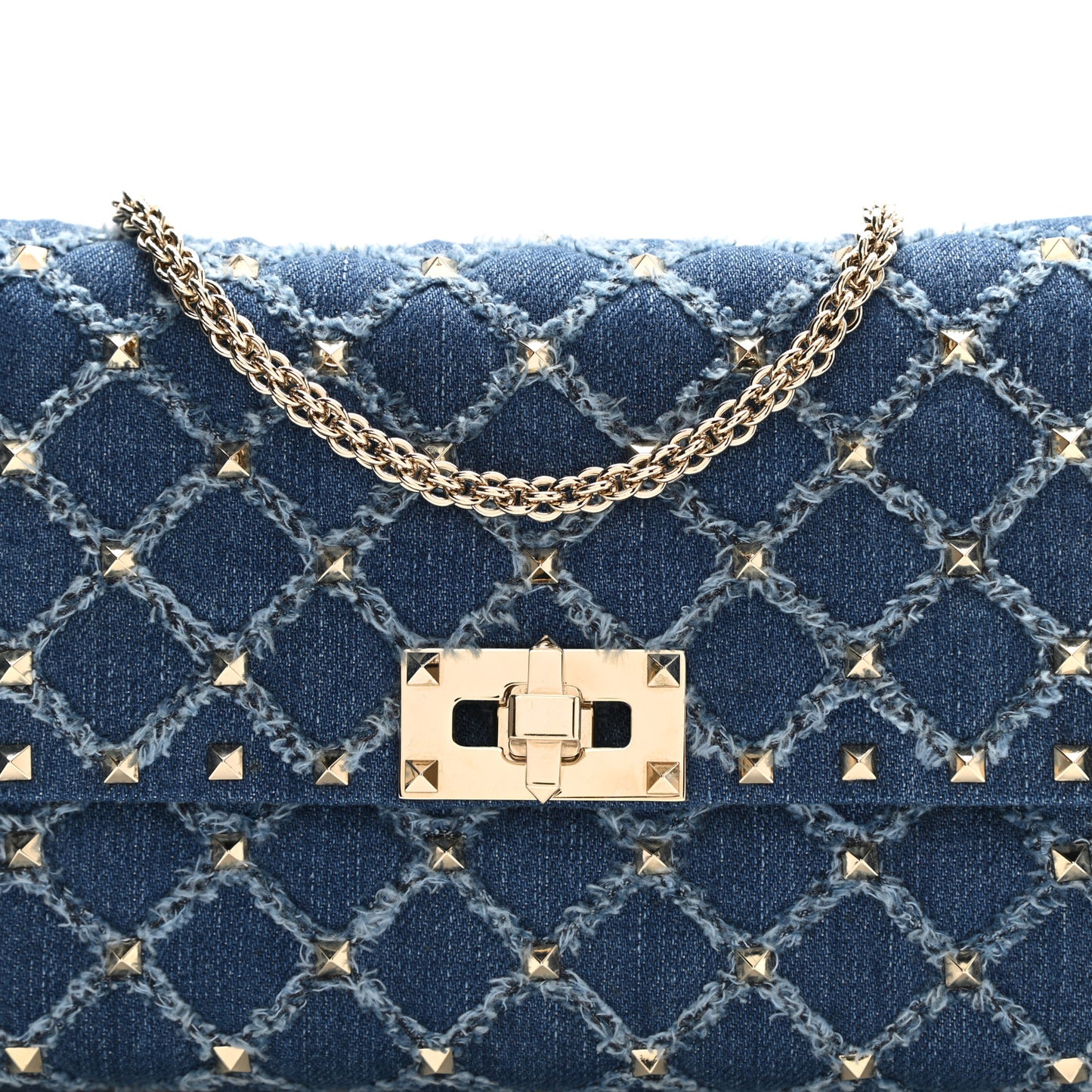 Denim Rockstud Spike Wallet on Chain Blue