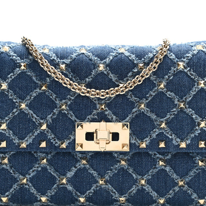 Valentino Garavani Denim Rockstud Spike Wallet on Chain Blue 13 of 16