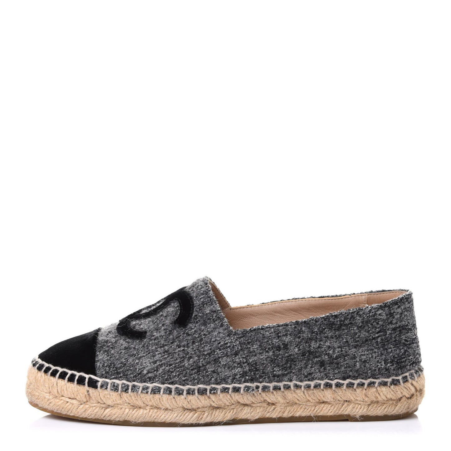 Tweed Velvet CC Espadrilles 36 Grey Black