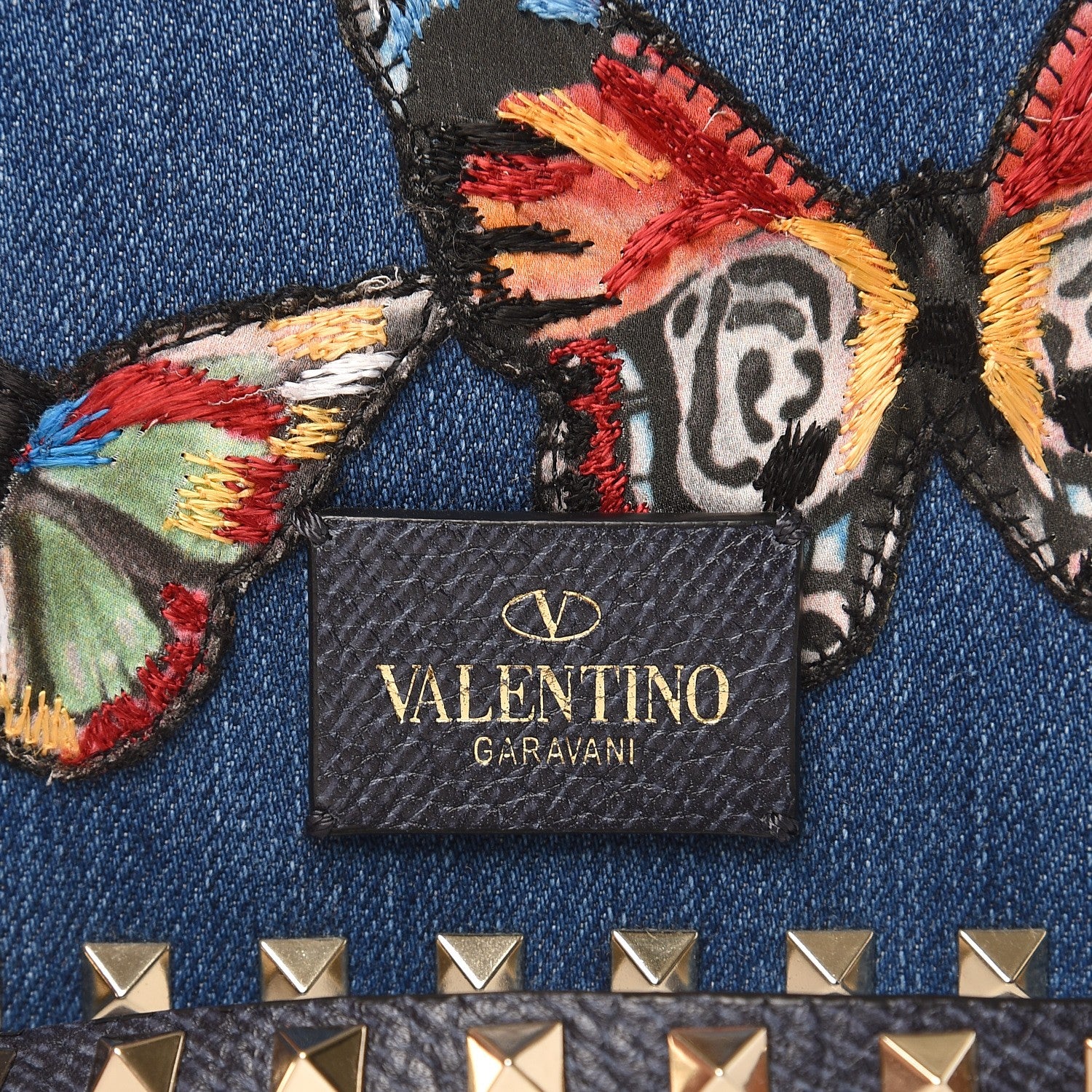 Valentino Garavani Denim Butterfly Embroidered Rockstud Camera Crossbody Bag Light Denim Multicolor 8 of 8