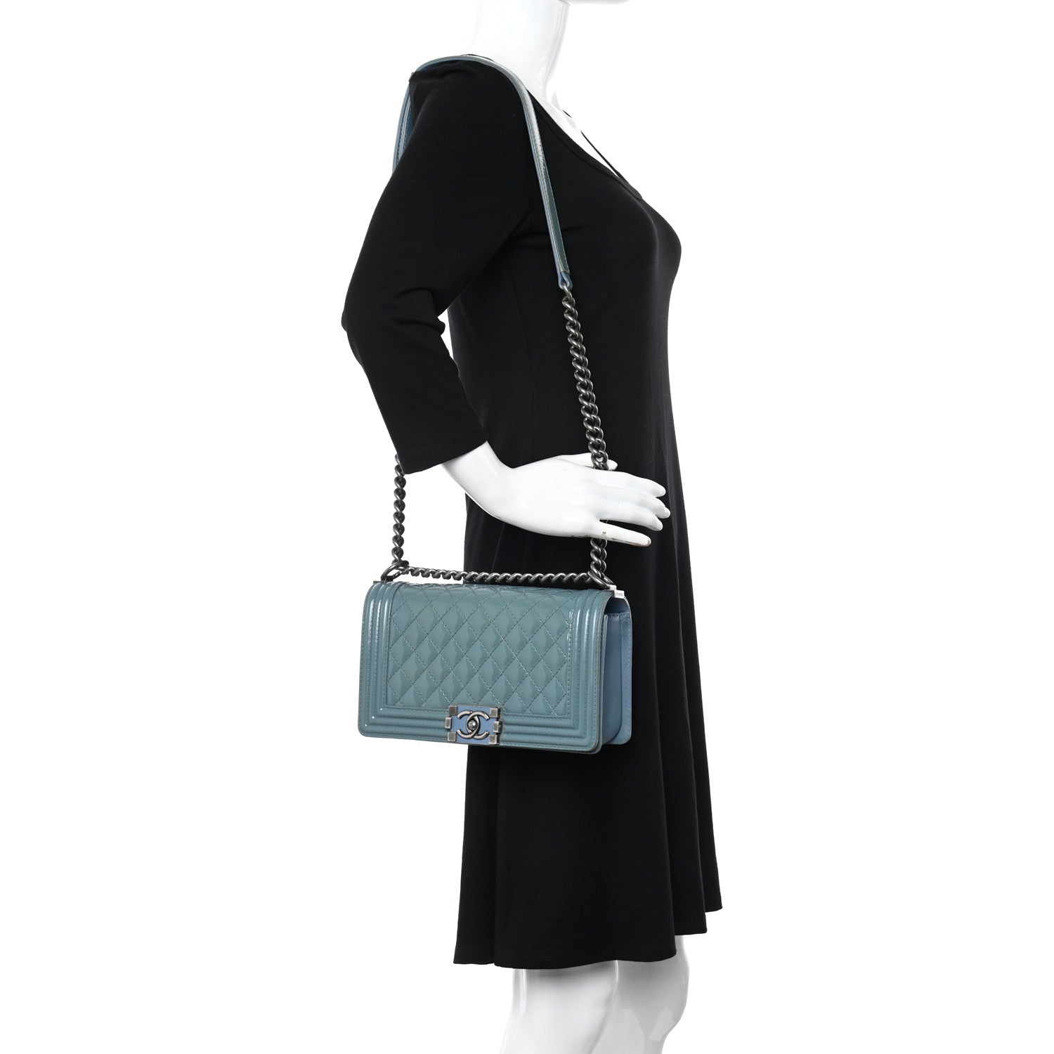 Chanel Patent Calfskin Medium Plexiglass Boy Flap Light Blue 2 of 13