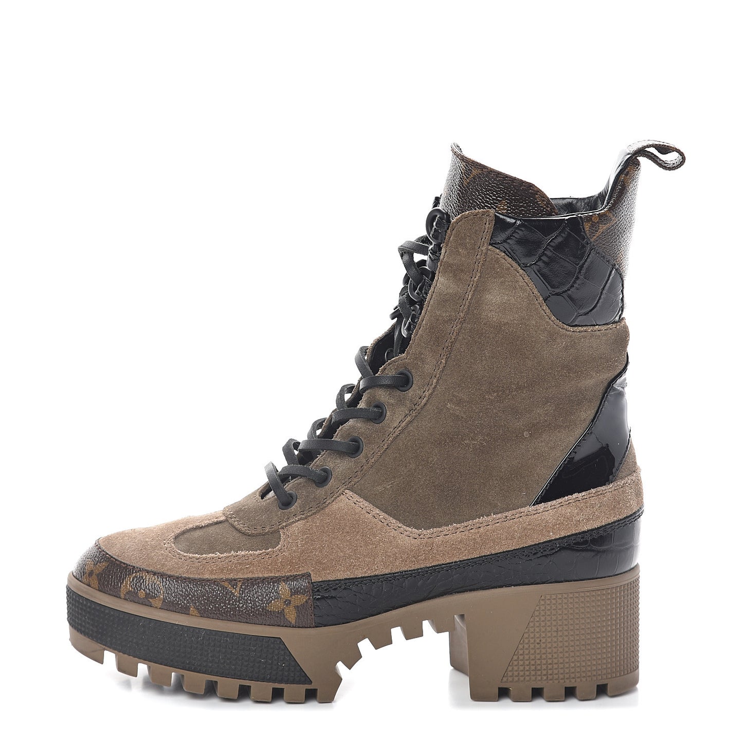 Suede Calfskin Monogram Laureate Platform Desert Boots 36.5 Taupe