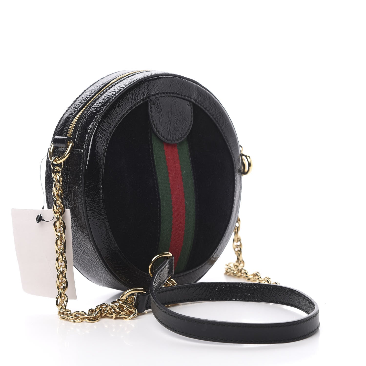 Gucci Suede Patent Web Mini Ophidia Round Shoulder Bag Black 3 of 10