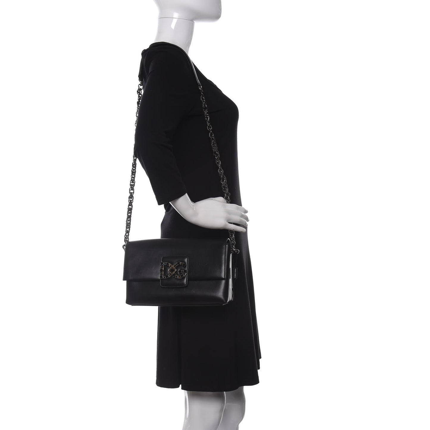 Nappa Crystal Embellished Millennial Rectangular Shoulder Bag Black