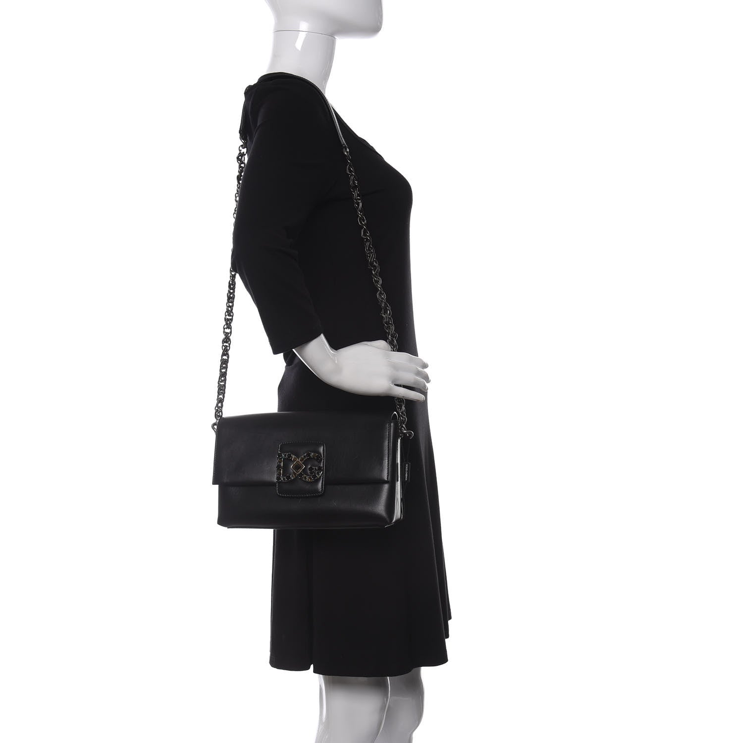 Dolce & Gabbana Nappa Crystal Embellished Millennial Rectangular Shoulder Bag Black 2 of 9
