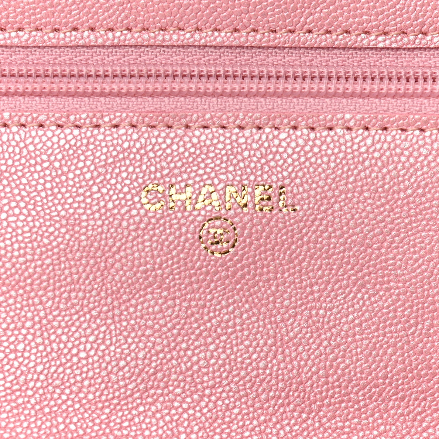 Iridescent Caviar Quilted Wallet on Chain WOC Rose Pink