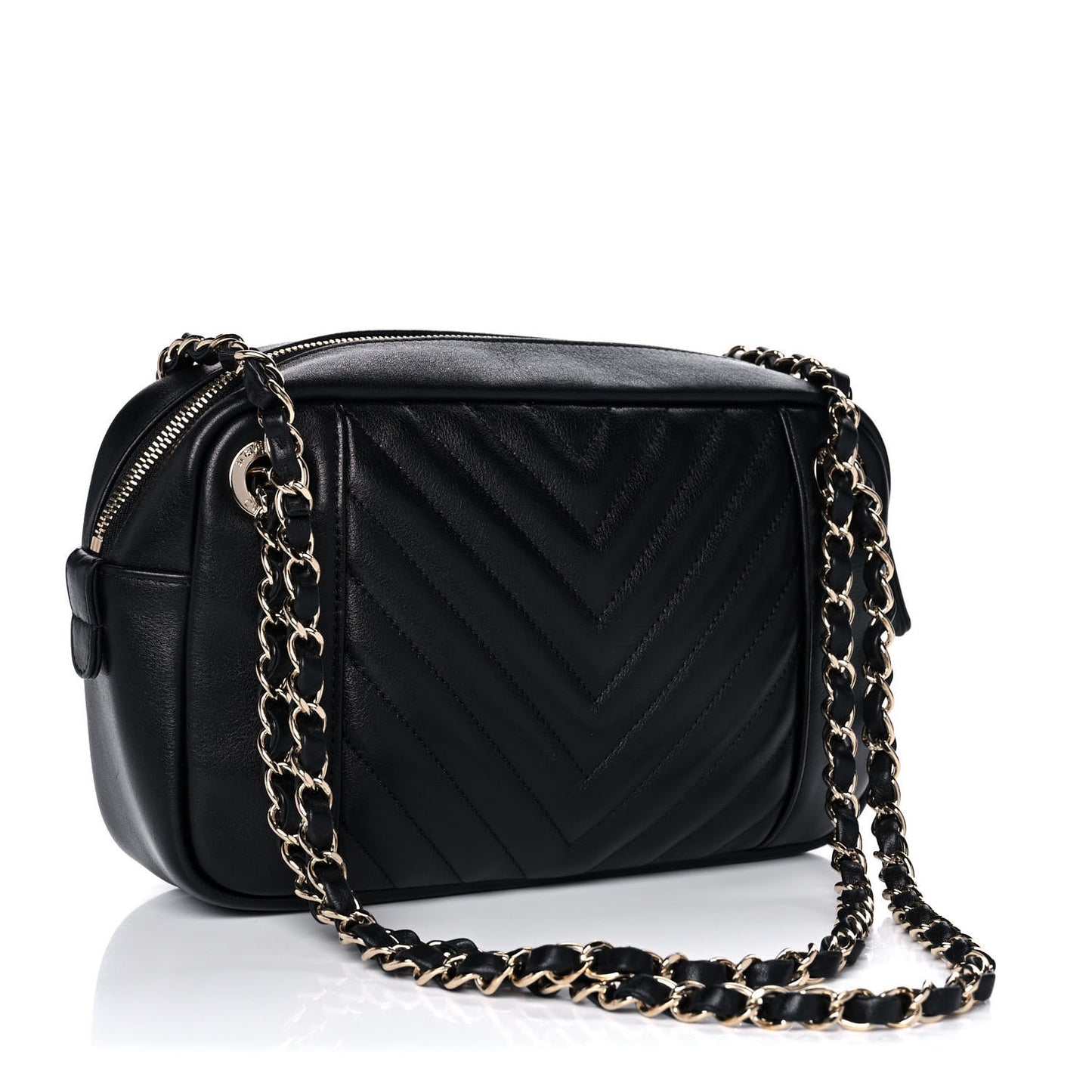 Calfskin Quilted Daily Chevron Camera Case Black