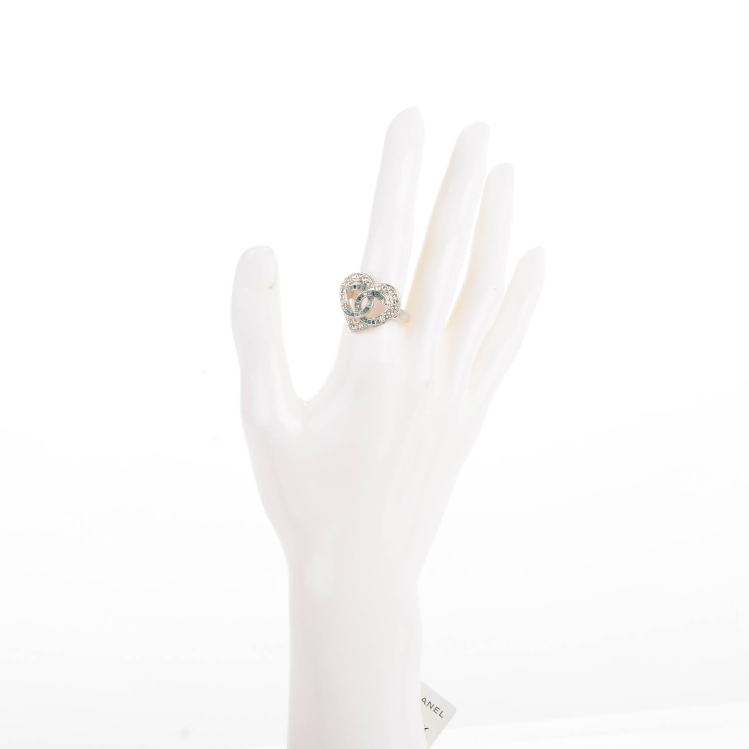 Chanel Crystal CC Heart Ring 7 Silver 2 of 4