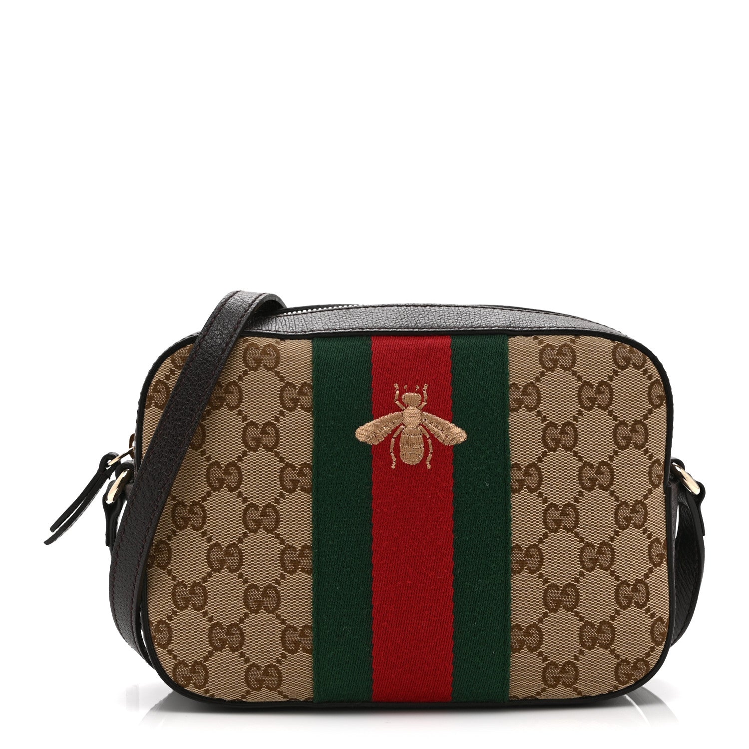 Gucci GG Supreme Monogram Web Small Webby Bee Shoulder Bag Dark Brown 1 of 12