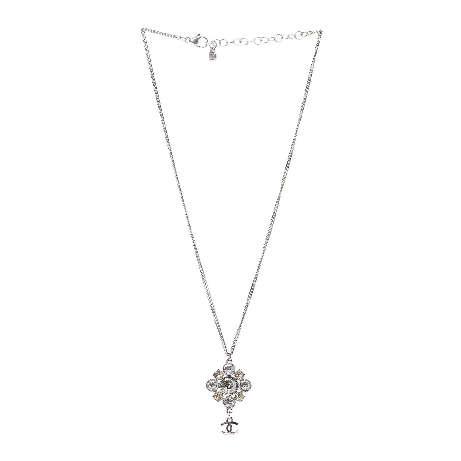 Chanel Crystal CC Drop Pendant Necklace Gold 3 of 5