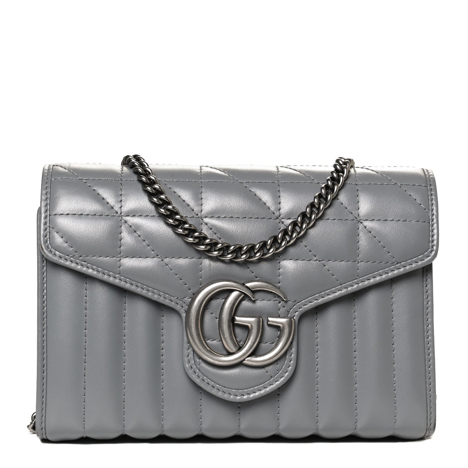 Gucci Calfskin Matelasse Aria GG Marmont Chain Wallet Deep Grey 1 of 12