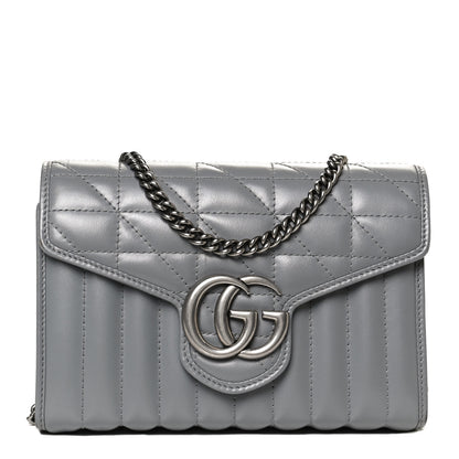 Gucci Calfskin Matelasse Aria GG Marmont Chain Wallet Deep Grey 1 of 12