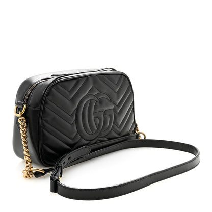 Gucci Calfskin Matelasse Small GG Marmont Chain Shoulder Bag Black 3 of 10