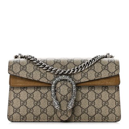 Gucci GG Supreme Monogram Suede Crystal Small Dionysus Shoulder Bag Beige Ebony Taupe 1 of 8
