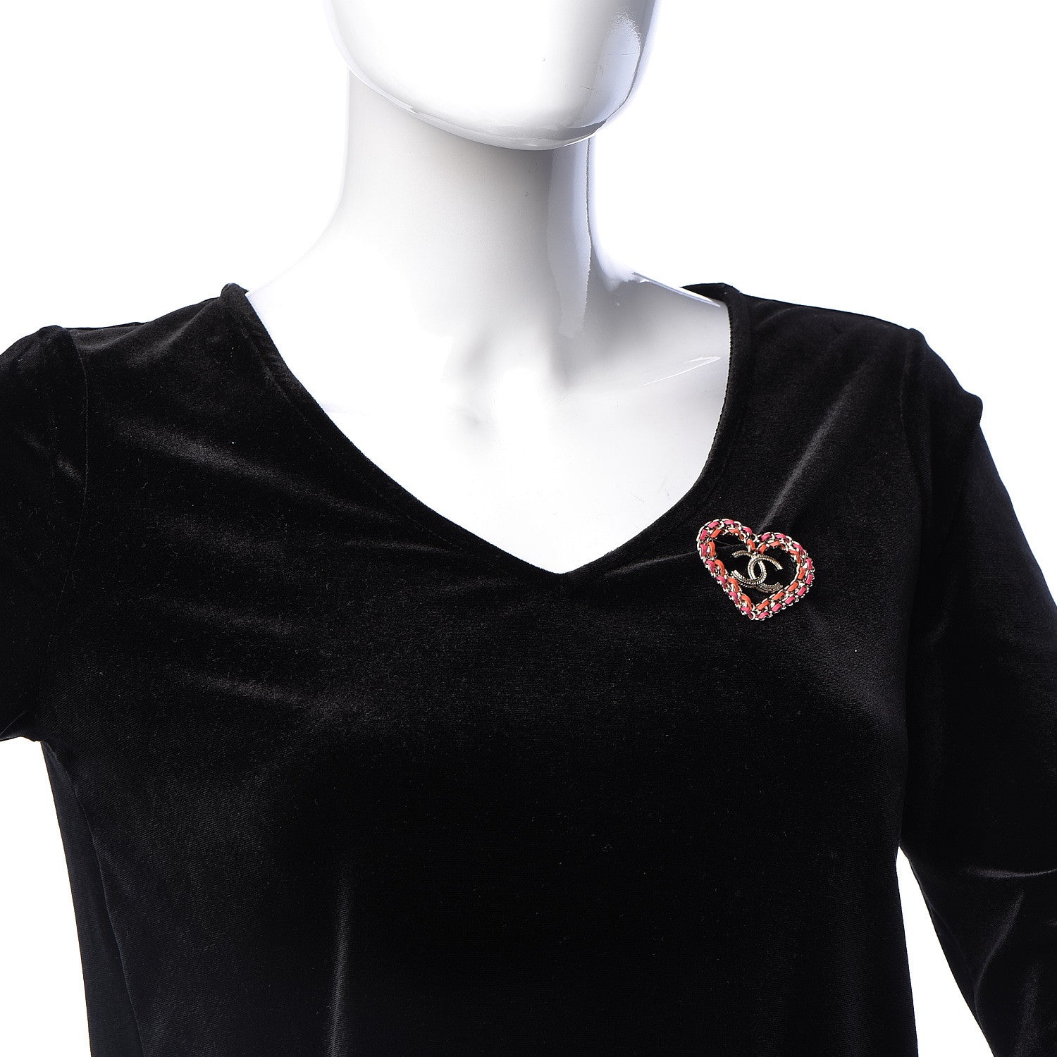 Chanel Metal Calfskin Braided Heart CC Brooch Pink Red Gold 2 of 5