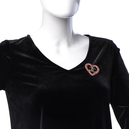 Chanel Metal Calfskin Braided Heart CC Brooch Pink Red Gold 2 of 5