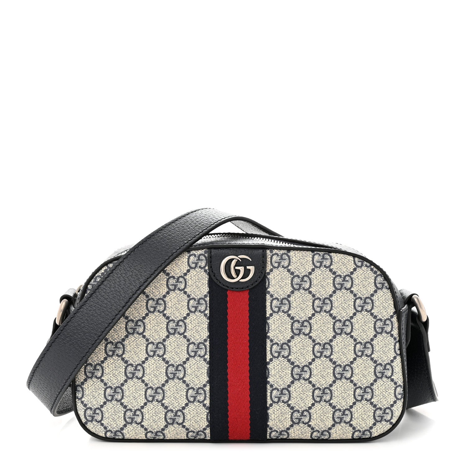Gucci GG Supreme Monogram Textured Dollar Calfskin Web Small Ophidia Camera Bag Beige Blue 1 of 10