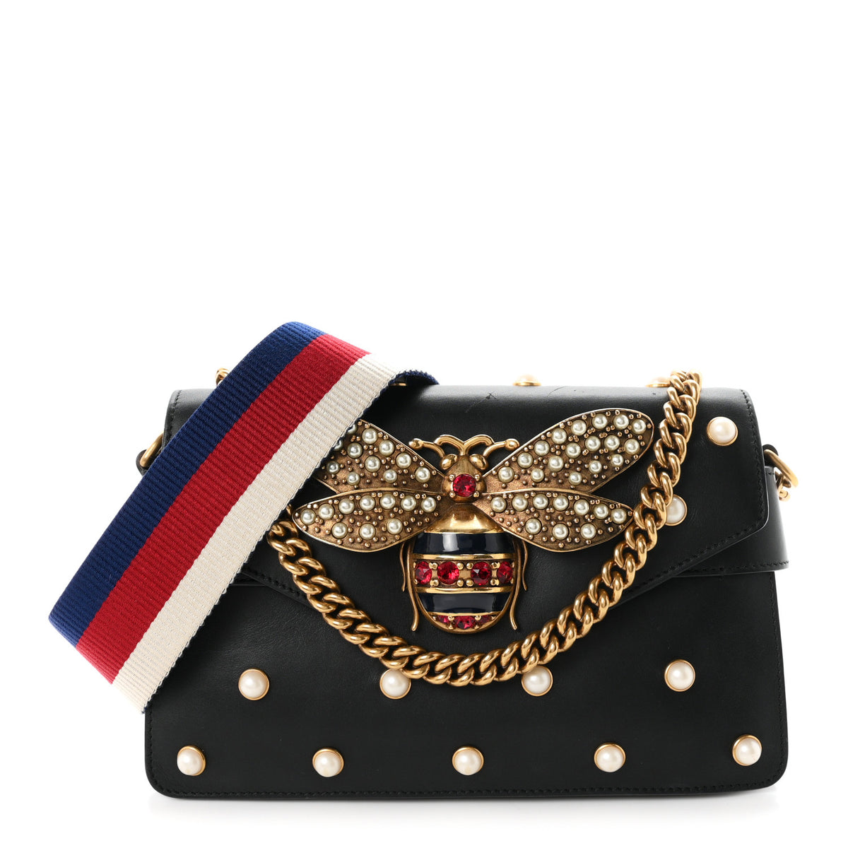 Gucci Nappa Pearl Studded Mini Queen Margaret Broadway Shoulder Bag Black 1 of 10