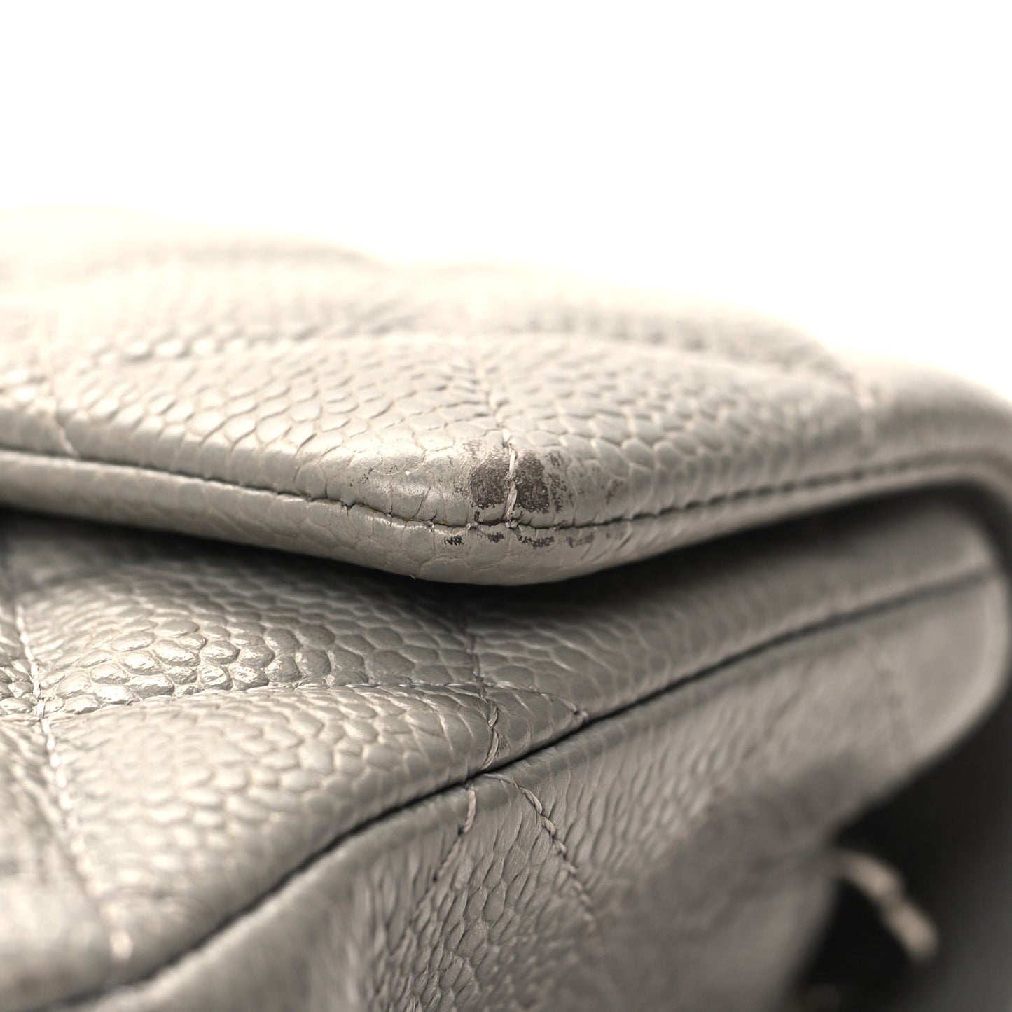 Caviar Quilted Mini Rectangular Flap Light Grey