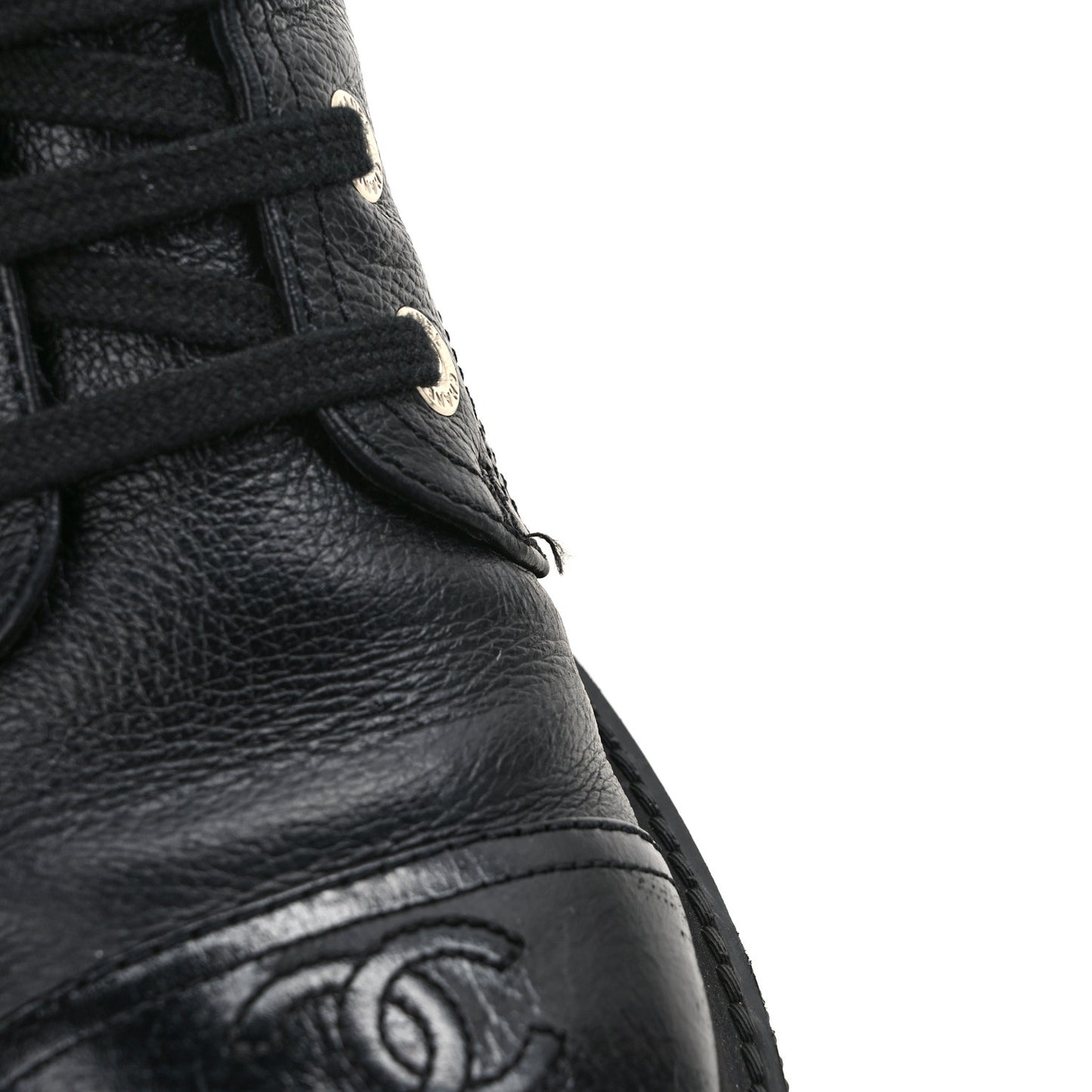 Grained Shiny Calfskin CC Lace Up Combat Boots 38 Black