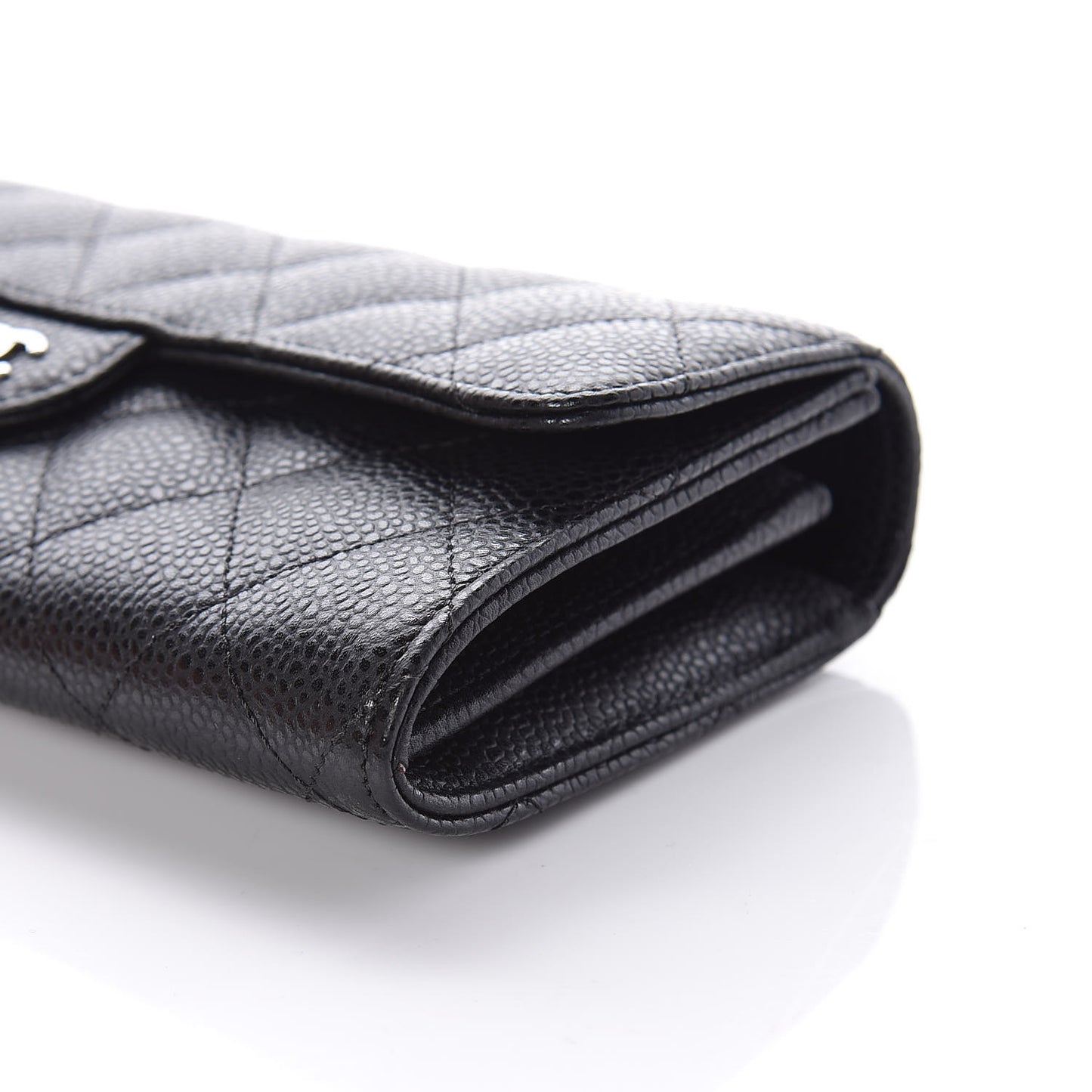 Caviar Quilted Large Gusset Flap Wallet Black