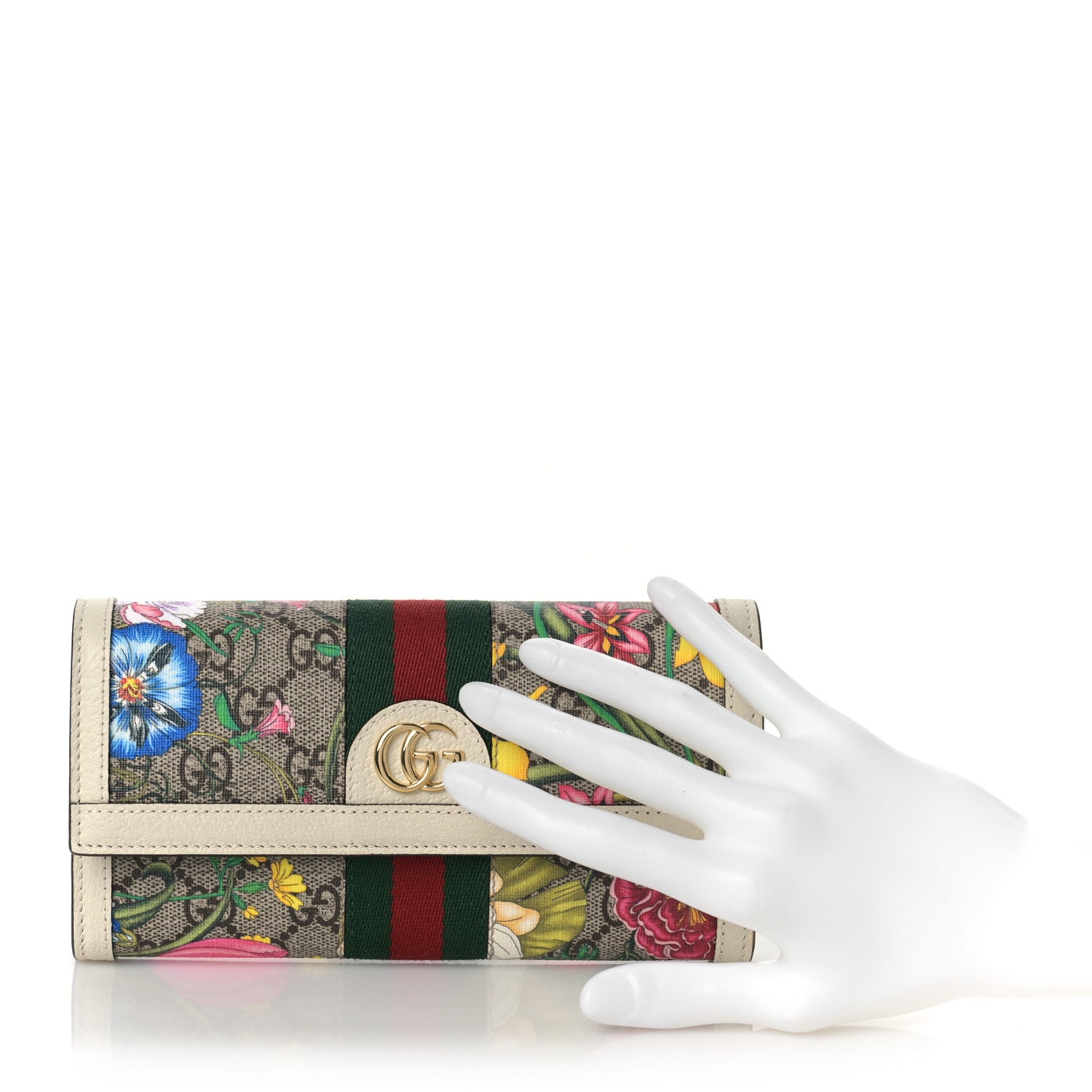Gucci GG Supreme Monogram Flora Web Ophidia Continental Wallet White 2 of 8