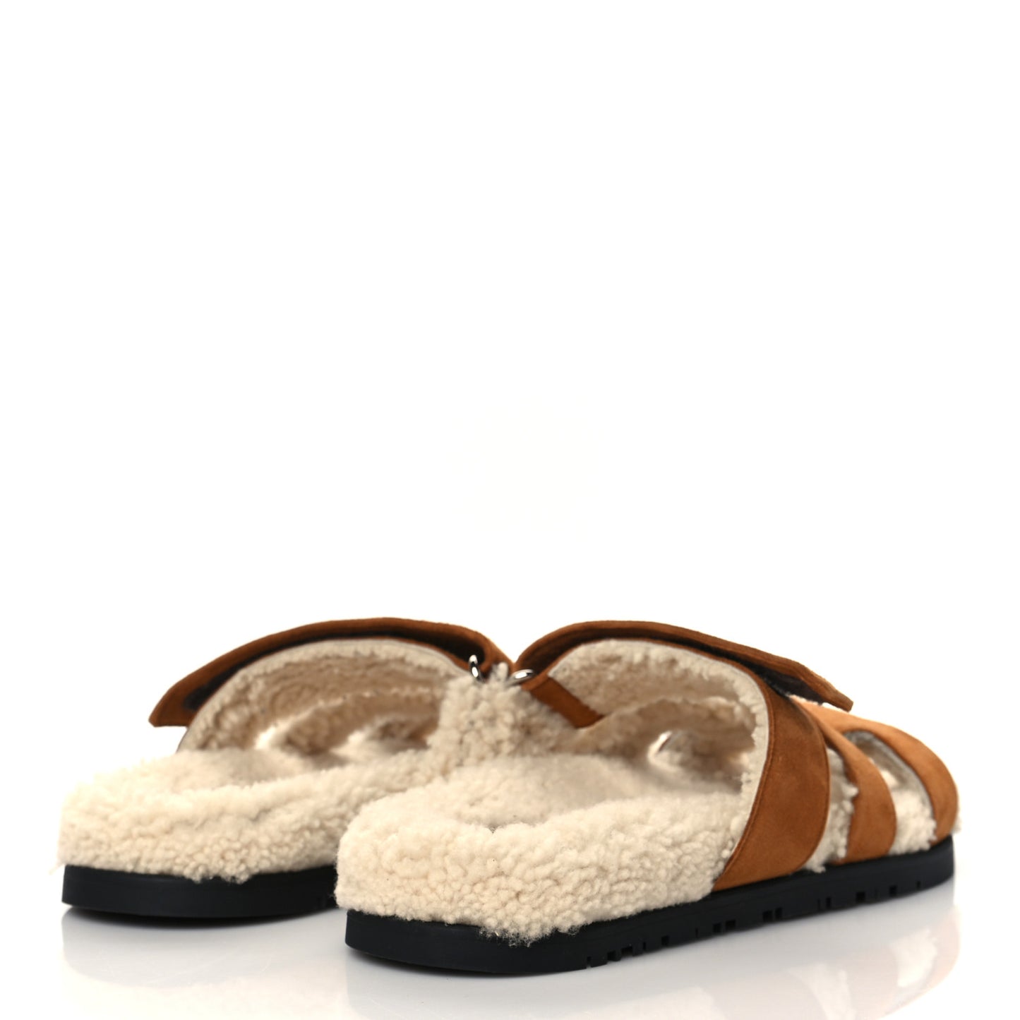 Suede Goatskin Woolskin Womens Chypre Sandals 36.5 Brun Fume Ecru