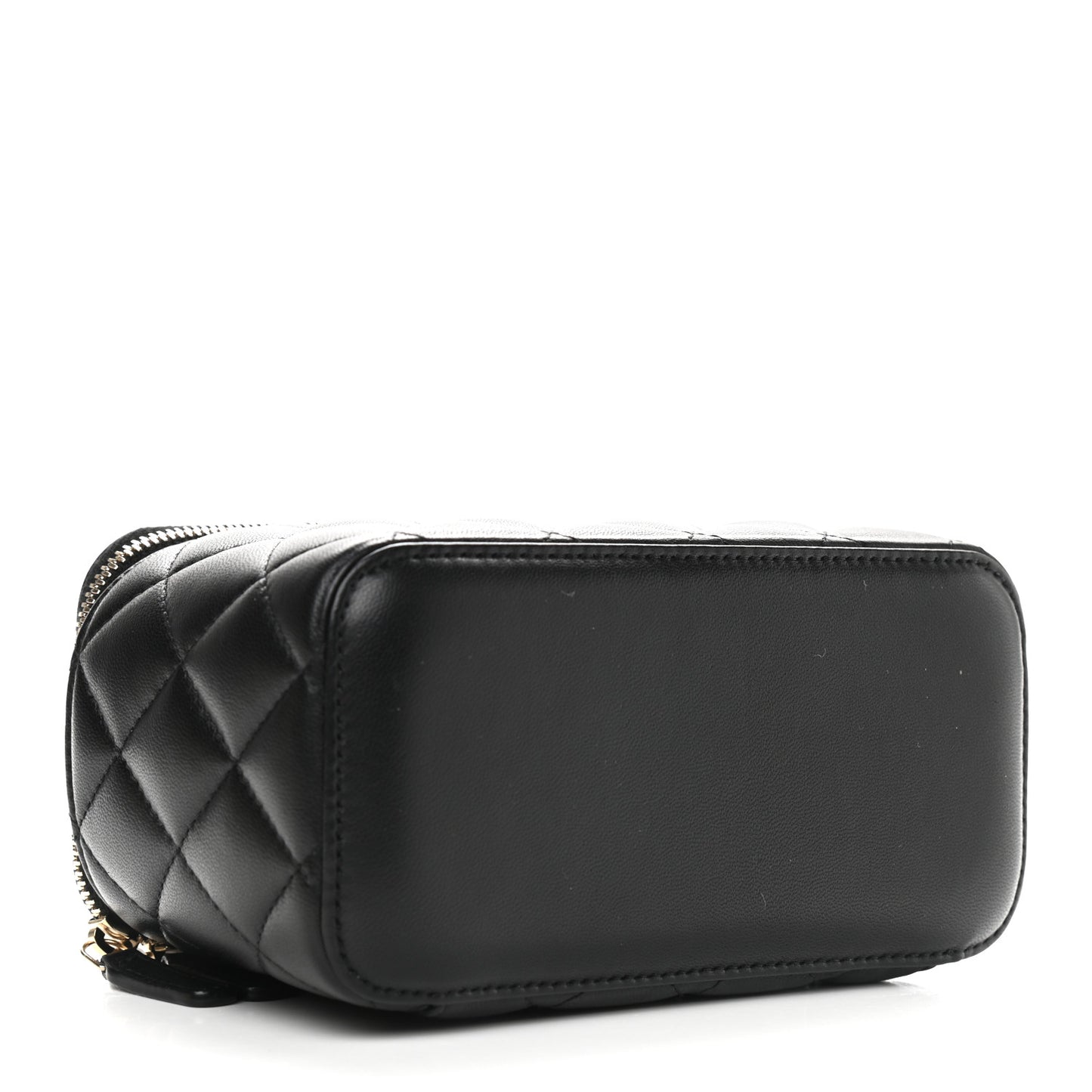 Lambskin Quilted Pearl Crush Small Vanity Case With Chain Black