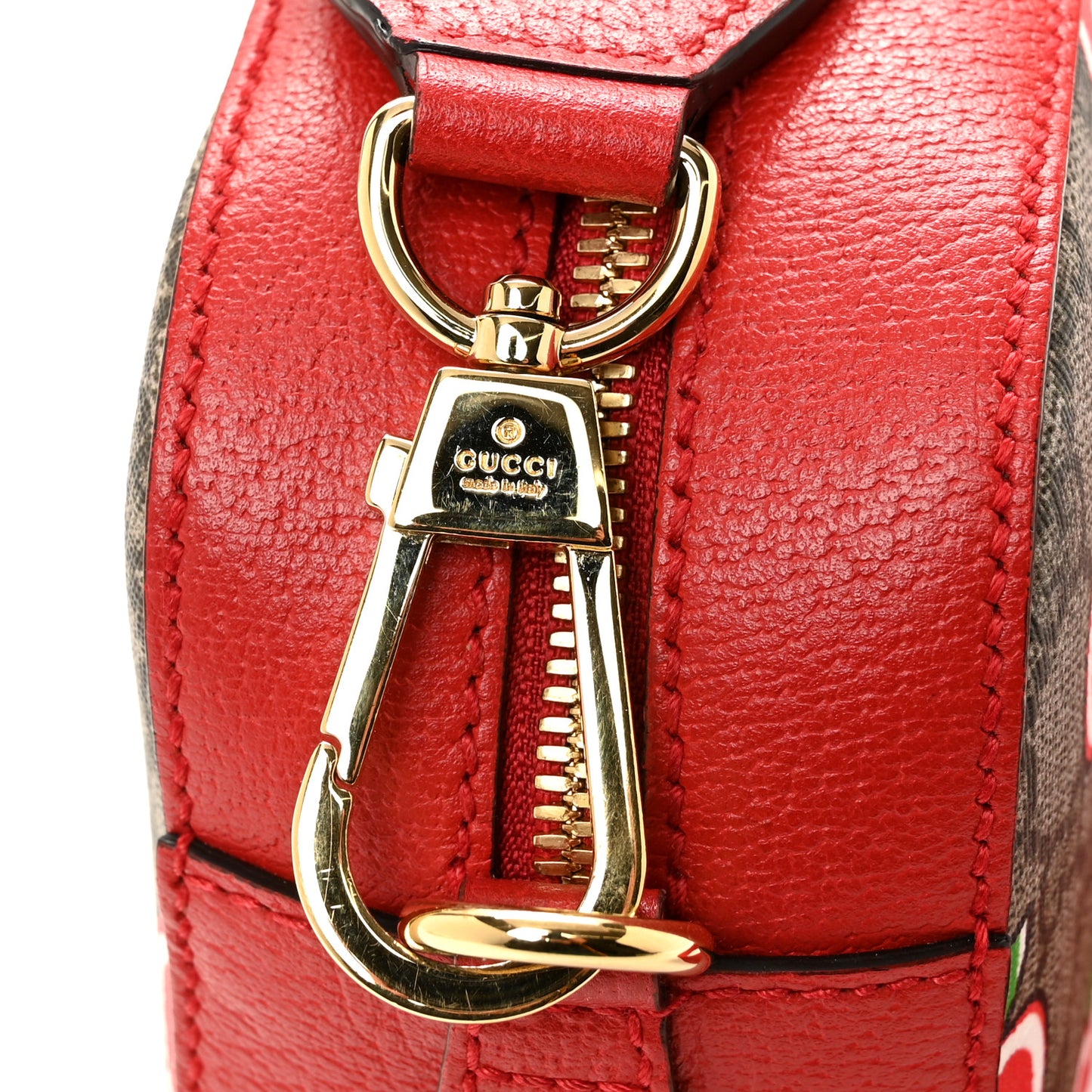 GG Supreme Monogram Apple Small Retro Interlocking G Shoulder Bag Beige Multicolor Lobster Red
