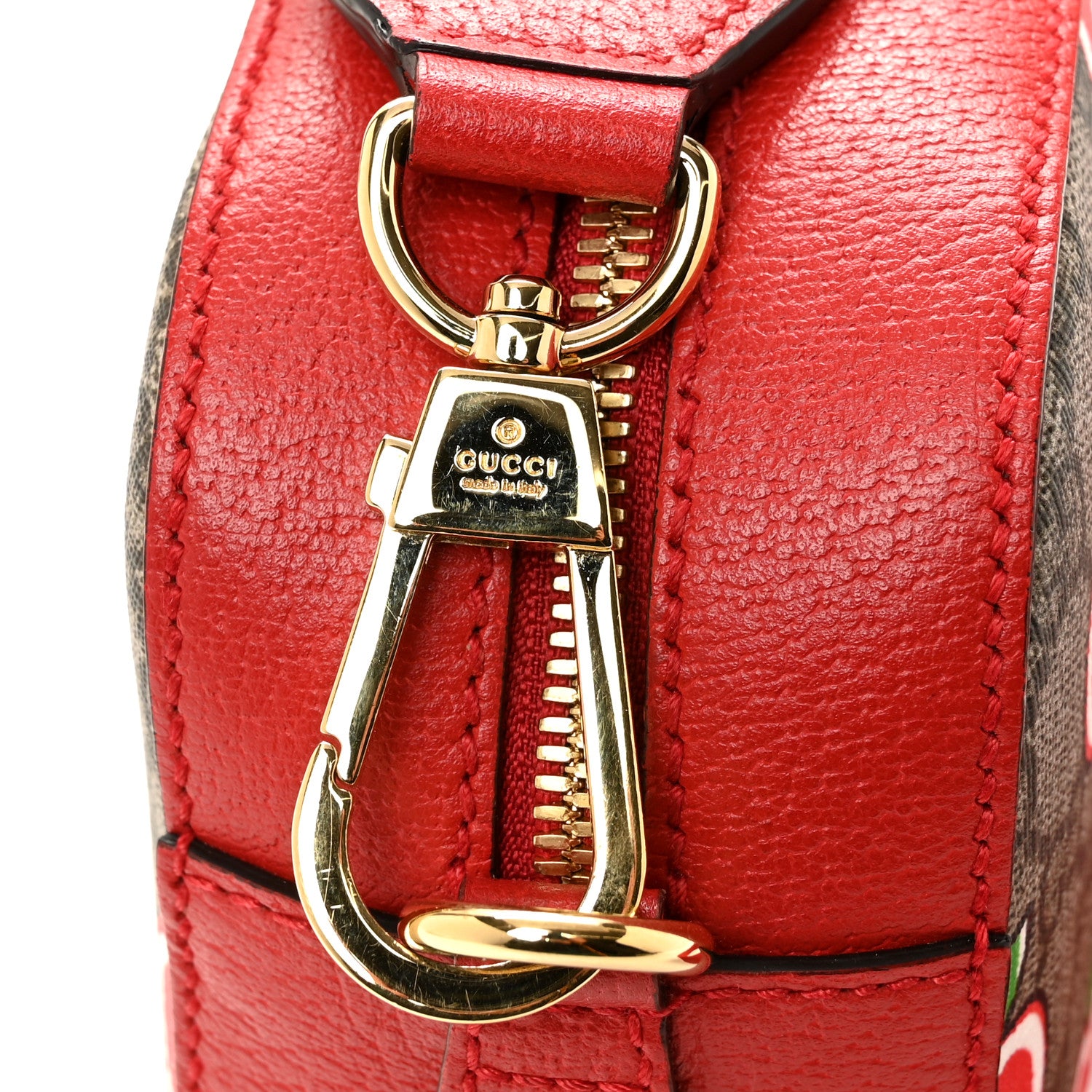 Gucci GG Supreme Monogram Apple Small Retro Interlocking G Shoulder Bag Beige Multicolor Lobster Red 11 of 13