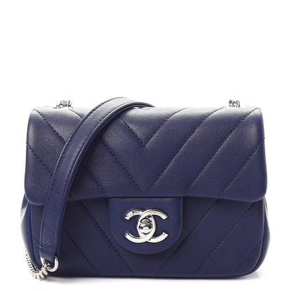 Chanel Calfskin Chevron Quilted Mini Flap Navy 1 of 8
