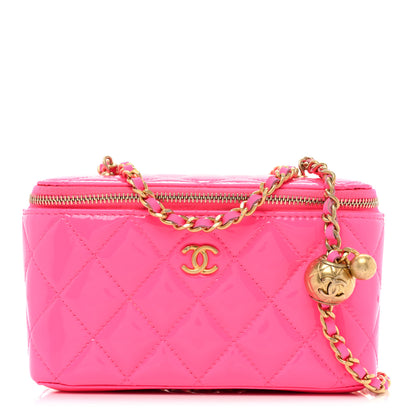 Chanel Patent Quilted Pearl Crush Small Vanity Case With Chain Neon Pink 1 of 15