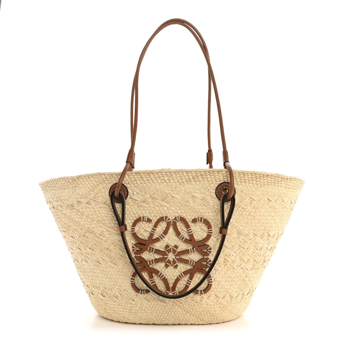 Calfskin Raffia Paulas Ibiza Medium Anagram Basket Tote Bag Natural Tan