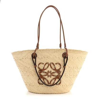 Loewe Calfskin Raffia Paulas Ibiza Medium Anagram Basket Tote Bag Natural Tan 1 of 11