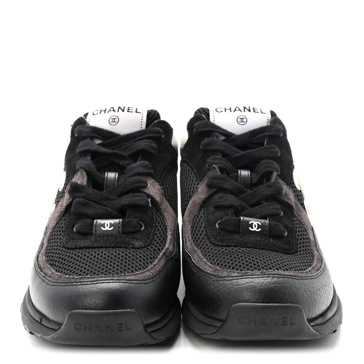 Mesh Suede Grained Calfskin Womens CC Sneakers 40 Black White