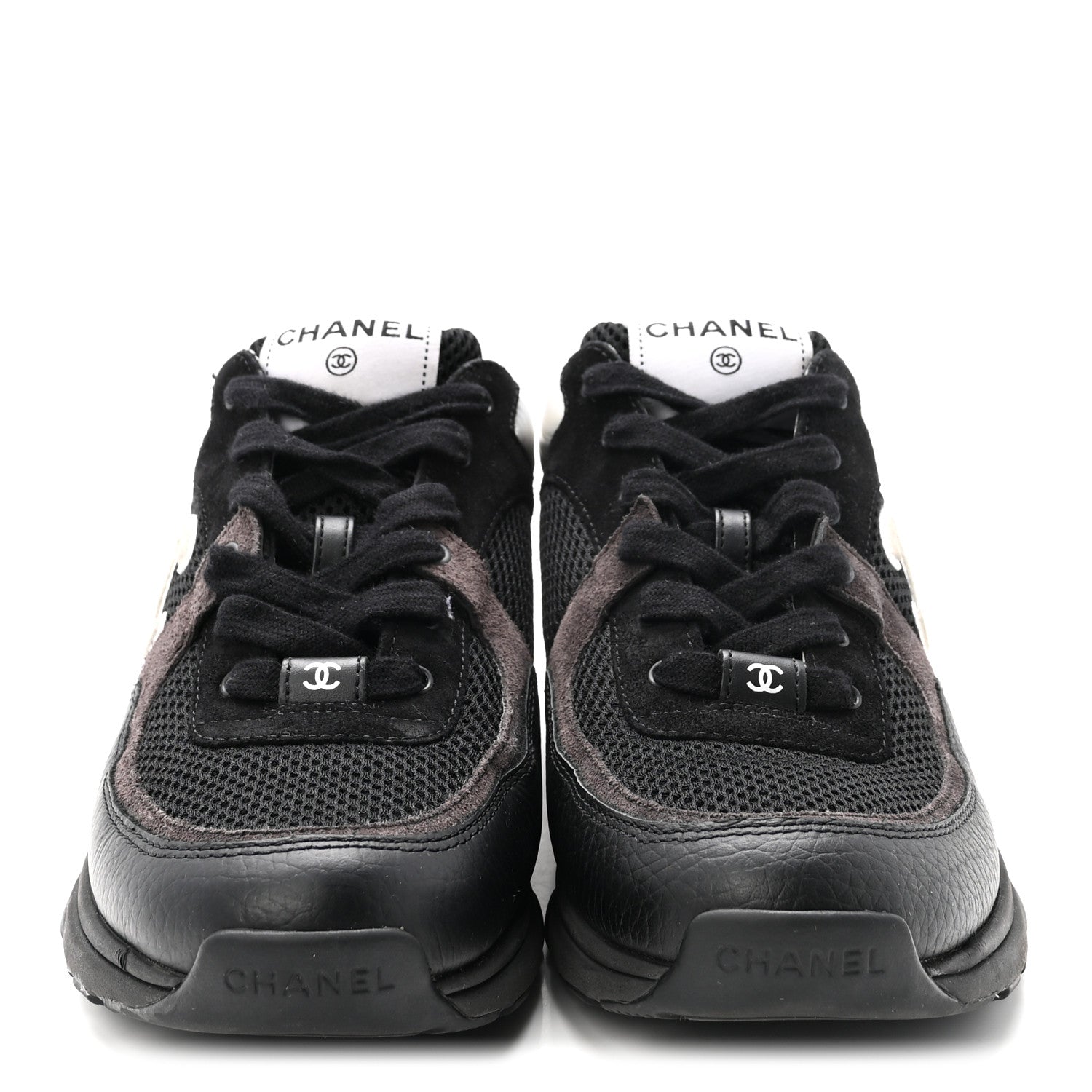 Chanel Mesh Suede Grained Calfskin Womens CC Sneakers 40 Black White 3 of 9