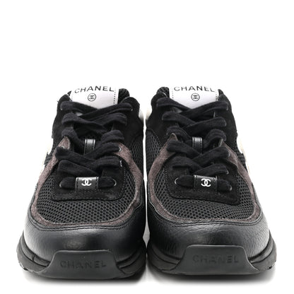 Chanel Mesh Suede Grained Calfskin Womens CC Sneakers 40 Black White 3 of 9